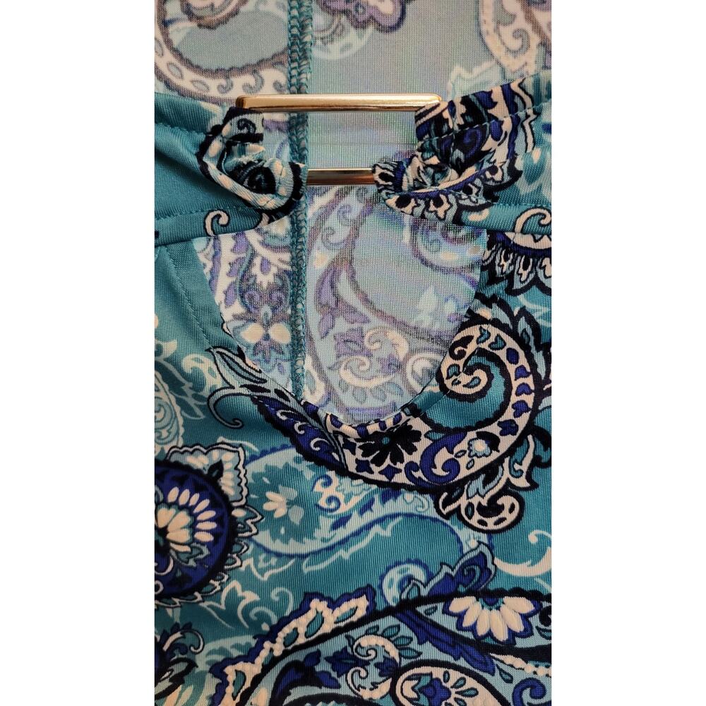 Ruby Rd. Aqua Paisley Print Blouse Womans Size 1X With 3/4 Sleeve - Picture 12 of 15